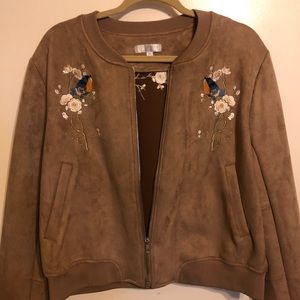 Cream Suede-like Baseball Jacket